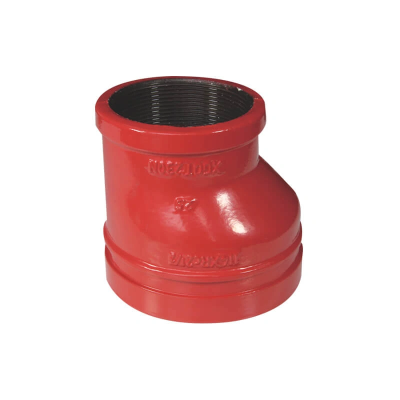 Grooved eccentric reducer with female threaded outlet