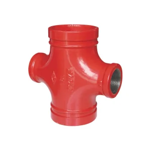 Grooved reducing cross with female threaded branch