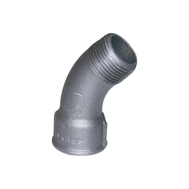 Malleable cast iron 45° male and female long sweep bend