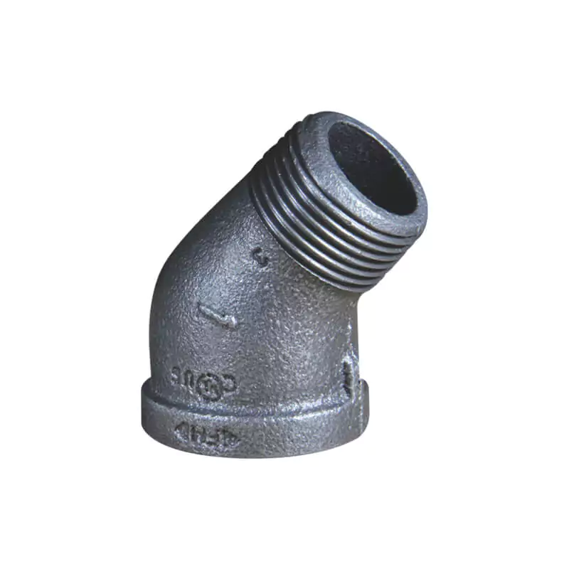 Malleable cast iron male and female 45° elbow