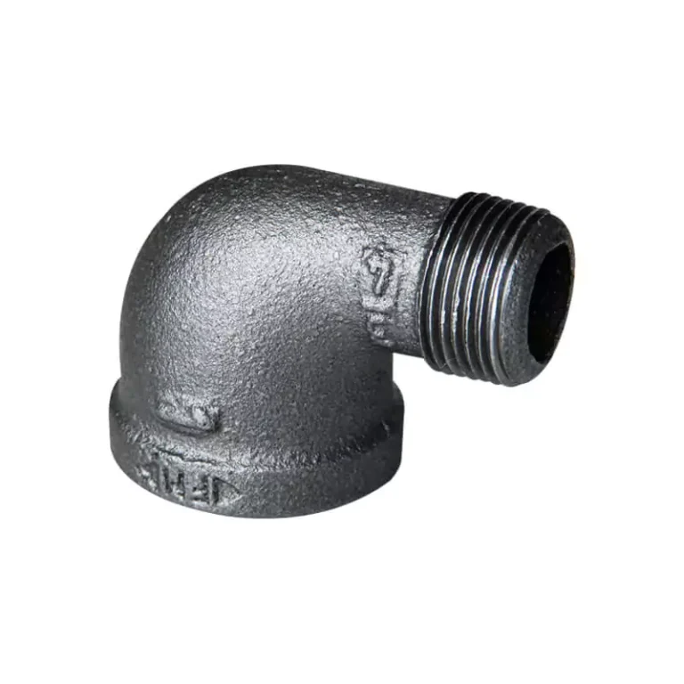 Malleable cast iron male and female 90° reducing elbow