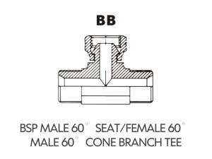 BSP BSPT ADAPTOR BSP MALE 60 SEAT/FEMALE 60MALE 60 CONE BRANCH TEE