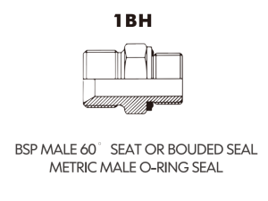BSP BSPT ADAPTOR BSP MALE 60 SEAT OR BOUDED SEALMETRIC MALE O-RING SEAL