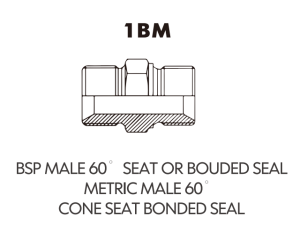 BSP BSPT ADAPTOR BSP MALE 60 SEAT OR BOUDED SEAL METRIC MALE 60 CONE SEAT BONDED SEAL