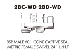 Metric Bite Type Tube Adaptor BSP MALE 60 CONE CAPTIVE SEALMETRIC FEMALE SWVEL 24 L/H.T