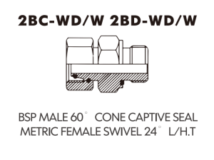 Metric Bite Type Tube Adaptor BSP MALE 60 CONE CAPTIVE SEALMETRIC FEMALE SWIVEL 24 L/H.T