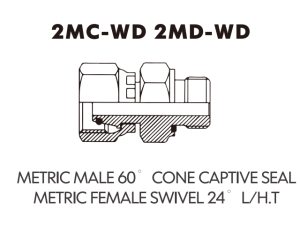Metric Bite Type Tube Adaptor METRIC MALE 60 CONE CAPTIVE SEALMETRIC FEMALE SWIVEL 24 L/H.T