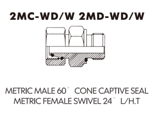 Metric Bite Type Tube Adaptor METRIC MALE 60 CONE CAPTIVE SEALMETRIC FEMALE SWIVEL 24 L/H.T